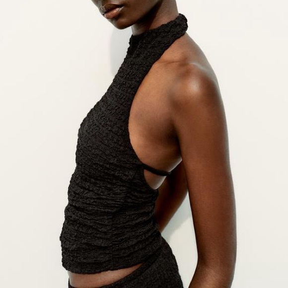 Zara Textured Halter Top Black - Picture 5 of 9